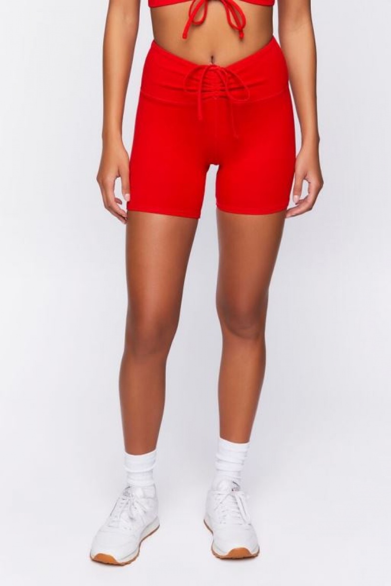 Short Forever 21 Active Ruched Drawstring Biker Mujer Rojas | KW4DClfpdcq