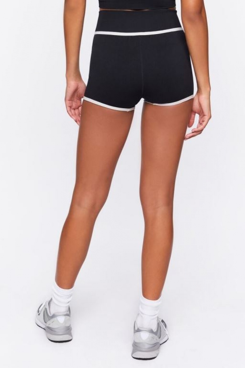 Short Forever 21 Active Seamless Contrast Trim Biker Mujer Negras Blancas | 6zTYZWTAT3x