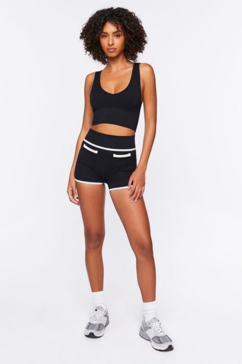 Short Forever 21 Active Seamless Contrast Trim Biker Mujer Negras Blancas | 6zTYZWTAT3x