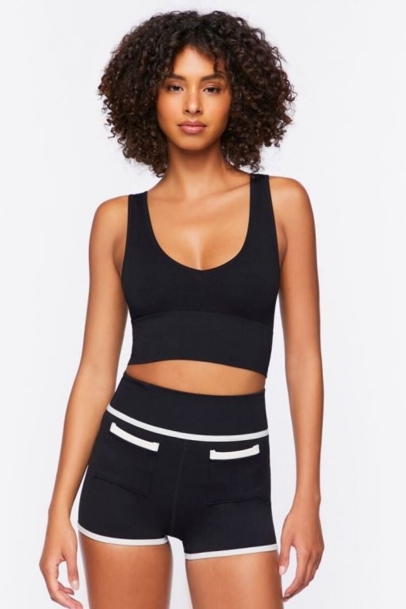 Short Forever 21 Active Seamless Contrast Trim Biker Mujer Negras Blancas | 6zTYZWTAT3x