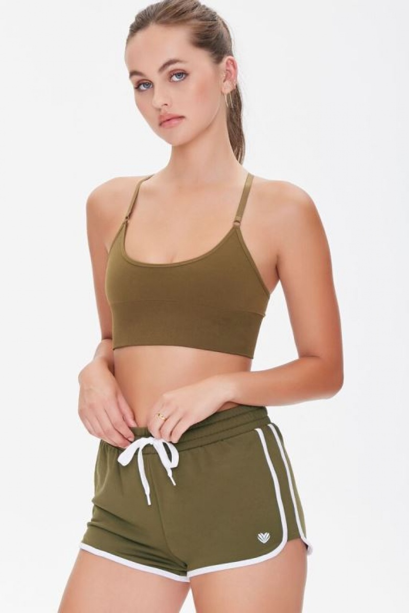 Short Forever 21 Active Stripe Ringer Mujer Verde Oliva | fuR9VFYAV14