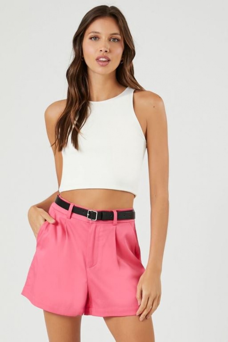 Short Forever 21 Belted High Rise Trouser Mujer Rosas | DQ1tShdUA9d