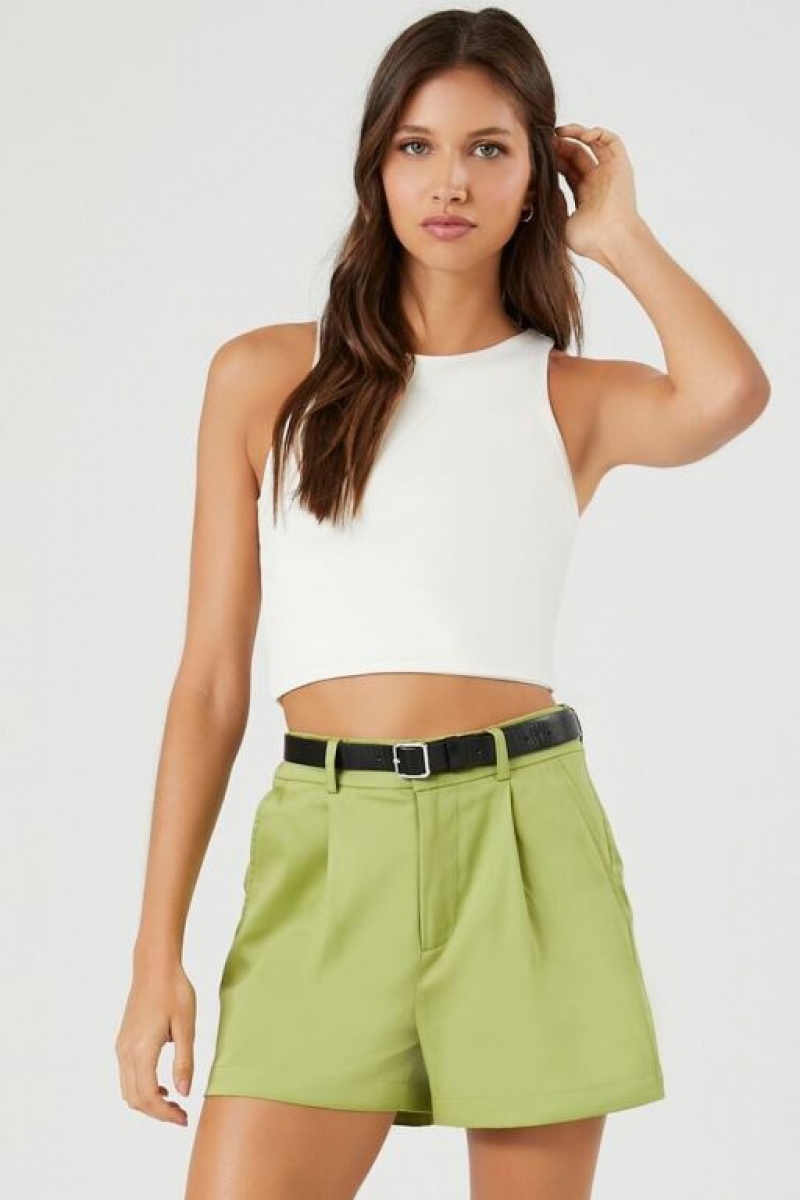 Short Forever 21 Belted High Rise Trouser Mujer Verde Oliva | OzYmO385pSt