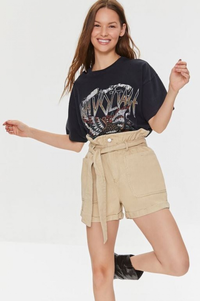 Short Forever 21 Belted Paperbag Twill Mujer Kaki | r39JNucD1XI