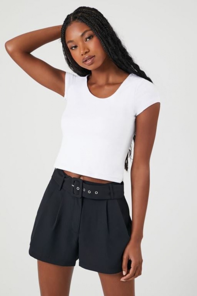 Short Forever 21 Belted Twill High Rise Mujer Negras | qMUjMrnkukD