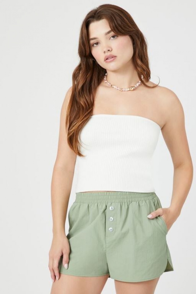 Short Forever 21 Button Front Dolphin Hem Mujer Verde Oliva | pMXkPuT2UnW