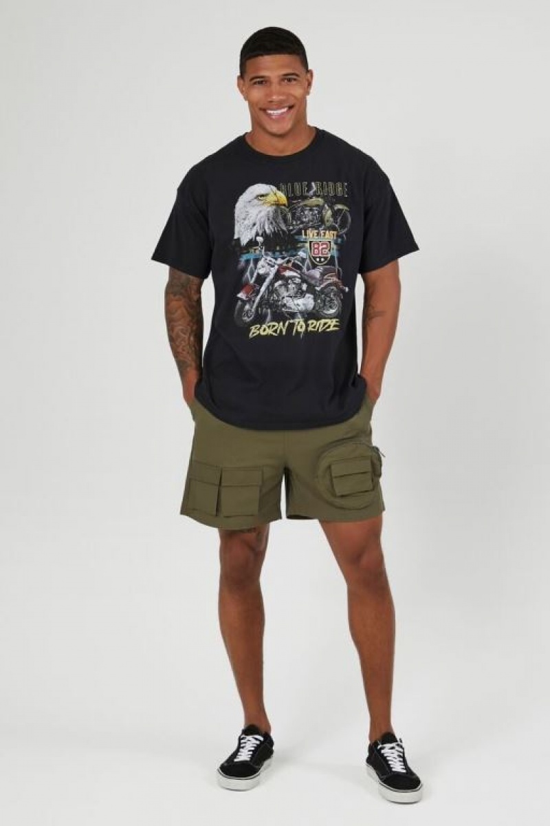 Short Forever 21 Cargo Drawstring Hombre Negras | h3DYhcg1Tdr