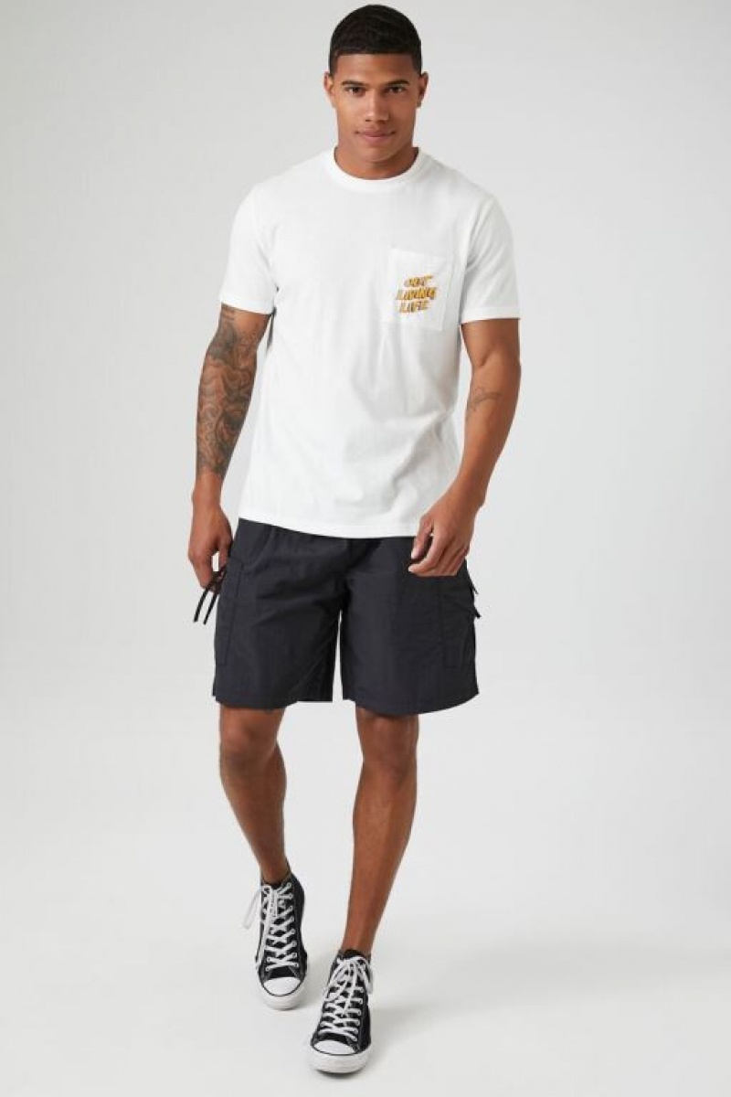 Short Forever 21 Cargo Drawstring Hombre Negras | QEvfdPngoM2