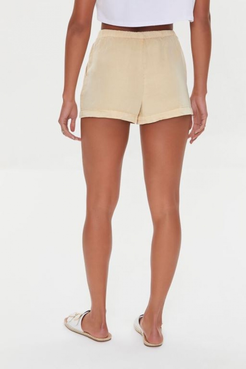 Short Forever 21 Chambray Drawstring Mujer Creme | 8NuqAqn2Nvt