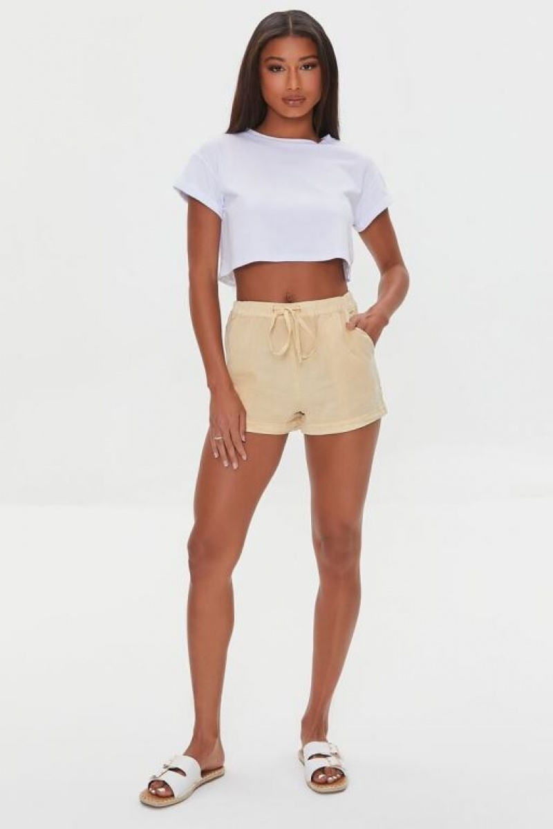 Short Forever 21 Chambray Drawstring Mujer Creme | 8NuqAqn2Nvt