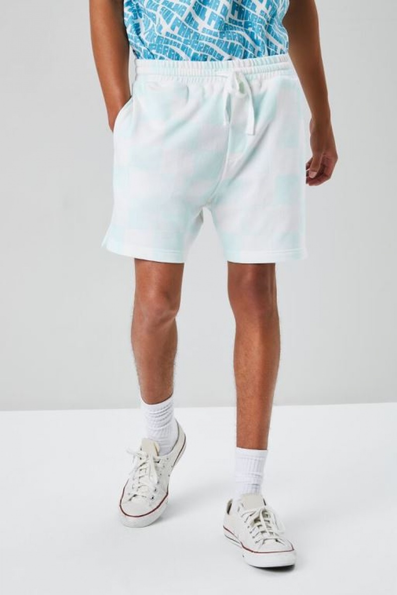 Short Forever 21 Checkered Drawstring Sweatshorts Hombre Verde Menta Blancas | VteKr8iK0v1