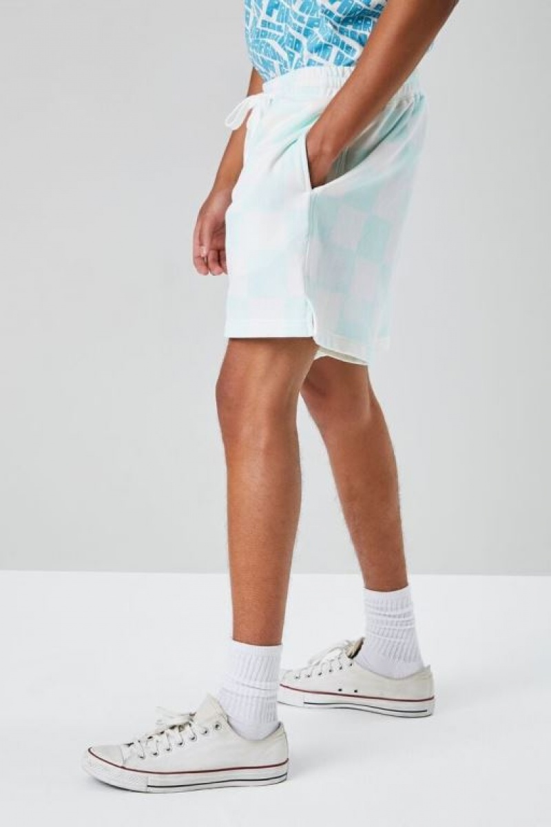 Short Forever 21 Checkered Drawstring Sweatshorts Hombre Verde Menta Blancas | VteKr8iK0v1