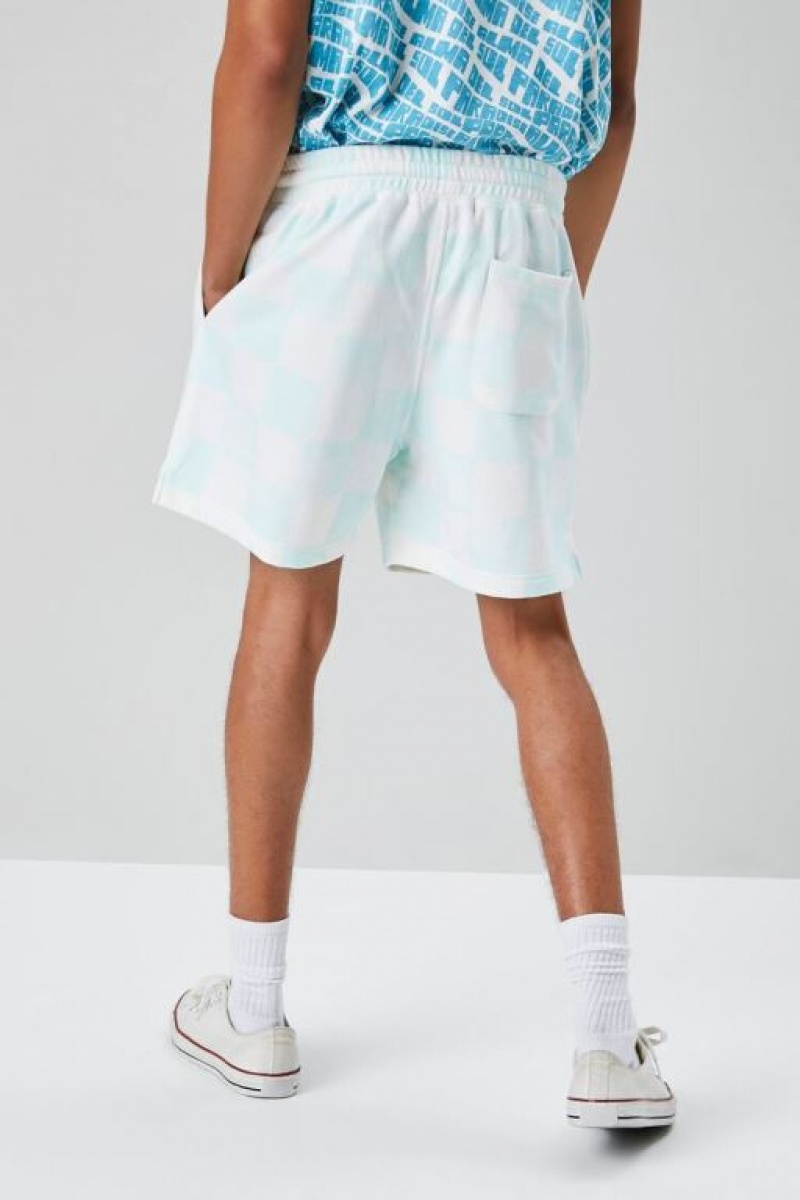 Short Forever 21 Checkered Drawstring Sweatshorts Hombre Verde Menta Blancas | VteKr8iK0v1