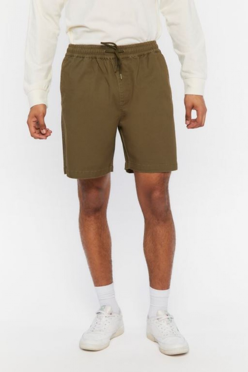 Short Forever 21 Cotton Blend Drawstring Hombre Verde Oliva | 7YOnfnwQkI3