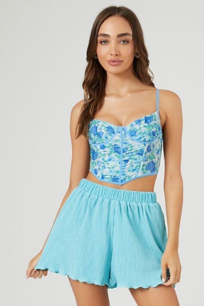 Short Forever 21 Crinkled Lettuce Edge Mujer Azules | rH96t1SvdKd