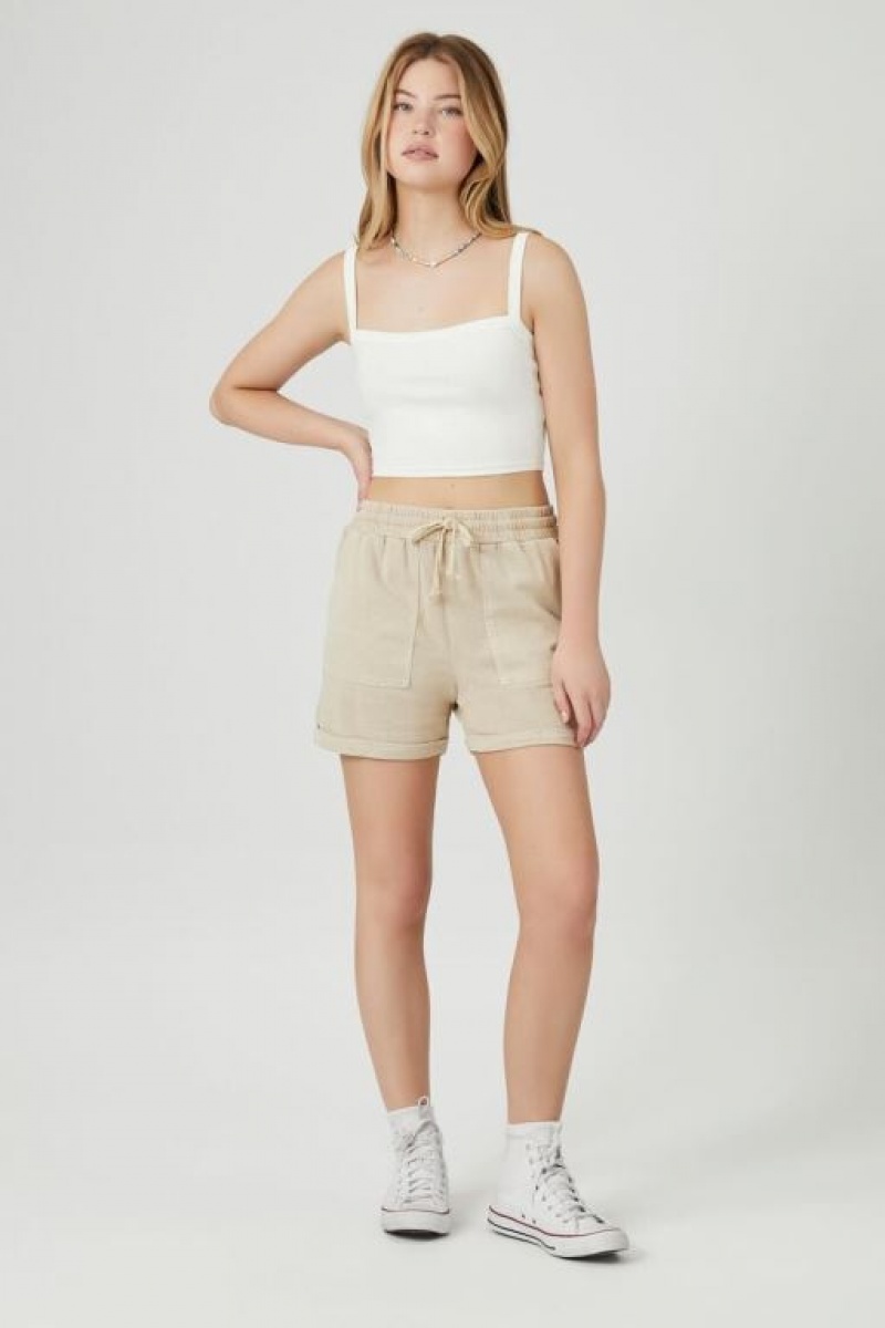 Short Forever 21 Cuffed Drawstring Pull On Mujer Gris Marrones | DlSxni7gouu