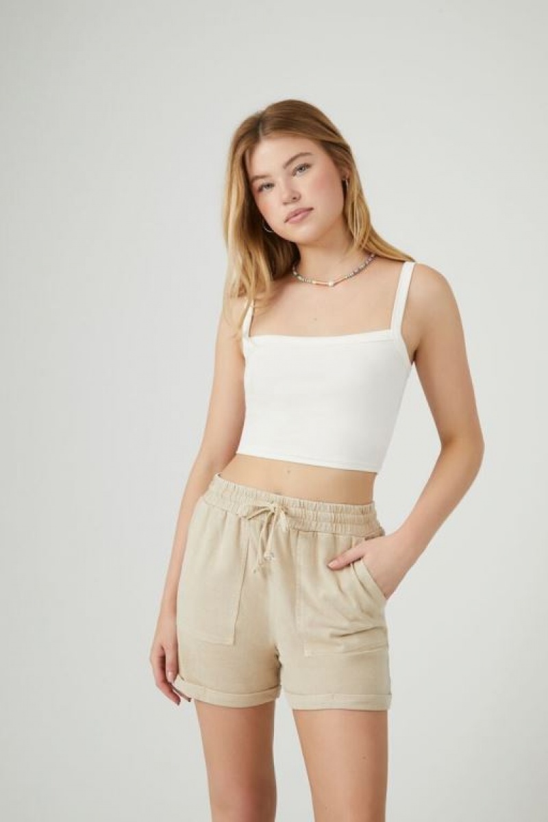 Short Forever 21 Cuffed Drawstring Pull On Mujer Gris Marrones | DlSxni7gouu