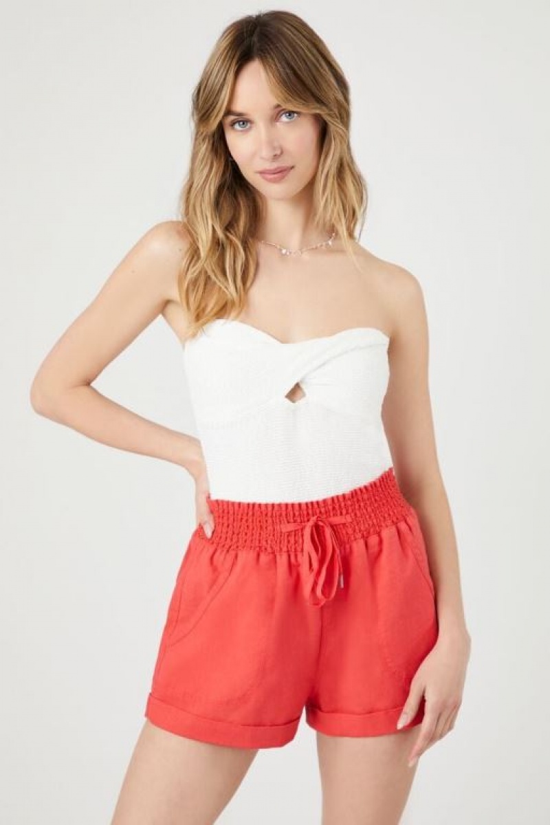 Short Forever 21 Cuffed Drawstring Pull On Mujer Cayenne | 619FVrGr8pW