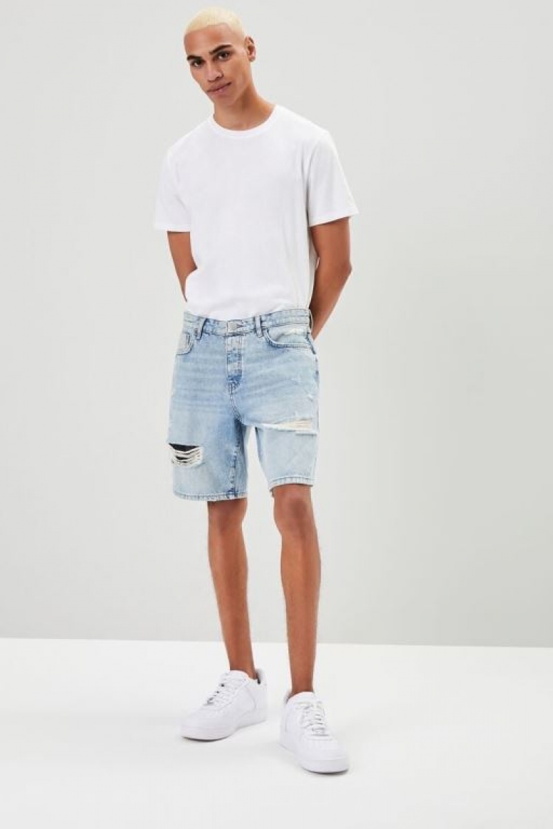 Short Forever 21 Distressed Denim Hombre Azules | T9TpKZlIdor