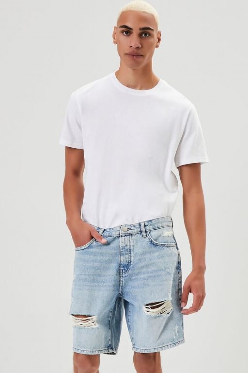 Short Forever 21 Distressed Denim Hombre Azules | T9TpKZlIdor