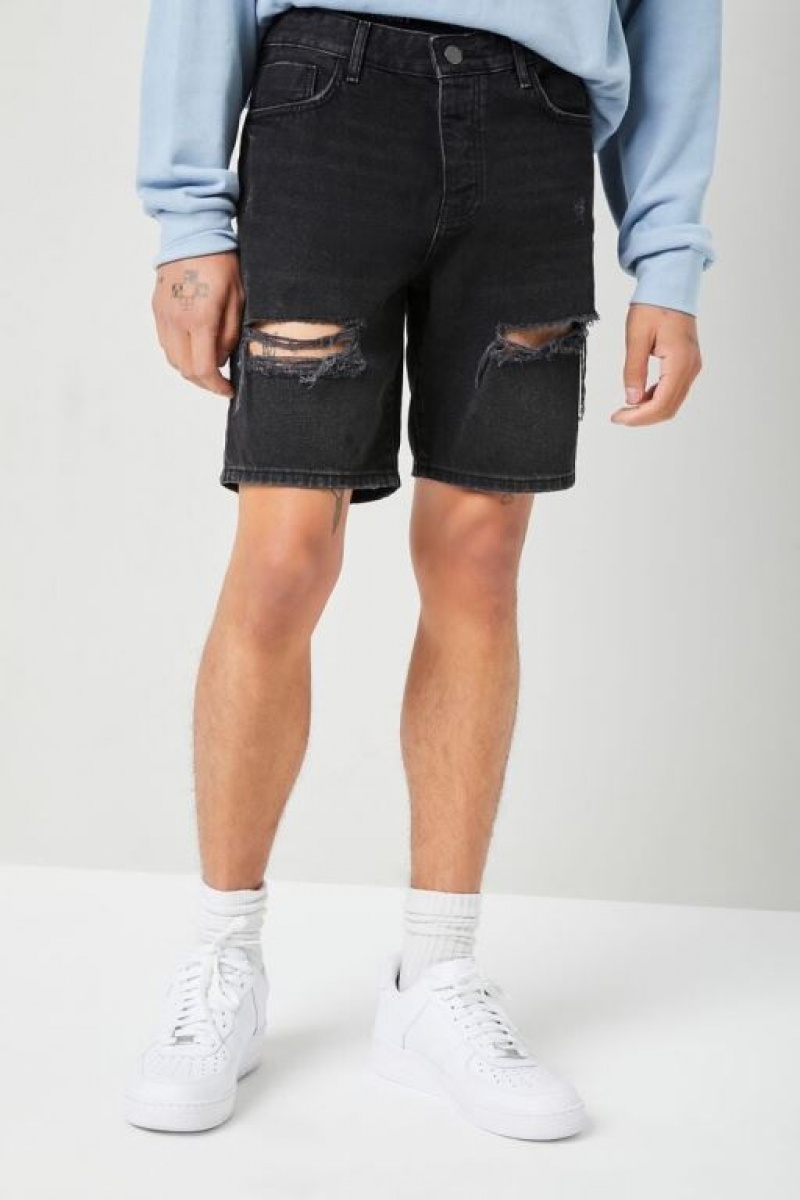 Short Forever 21 Distressed Denim Hombre Negras | WE0kkdqd44W