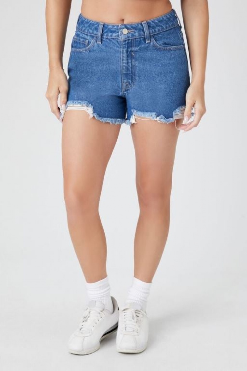 Short Forever 21 Distressed Denim Mujer Azules | 52SbXEEGmPg