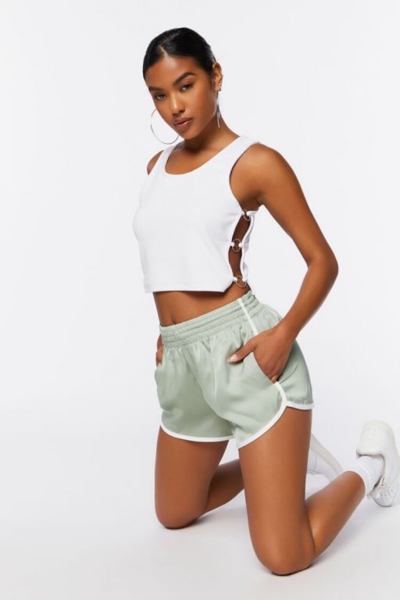 Short Forever 21 Dolphin Ringer Mujer Verde Oliva Blancas | uBmdQKbg175