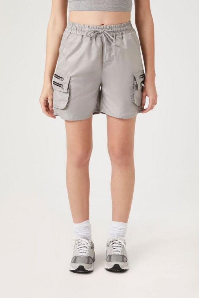 Short Forever 21 Drawstring Cargo Mujer Plateadas | kvpxs06LYPF