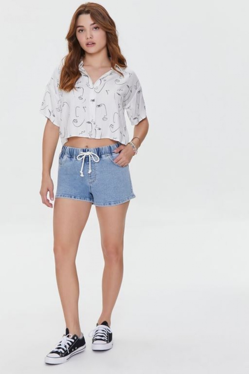 Short Forever 21 Drawstring Denim Mujer Azules Claro | gWCwLtHPeqZ