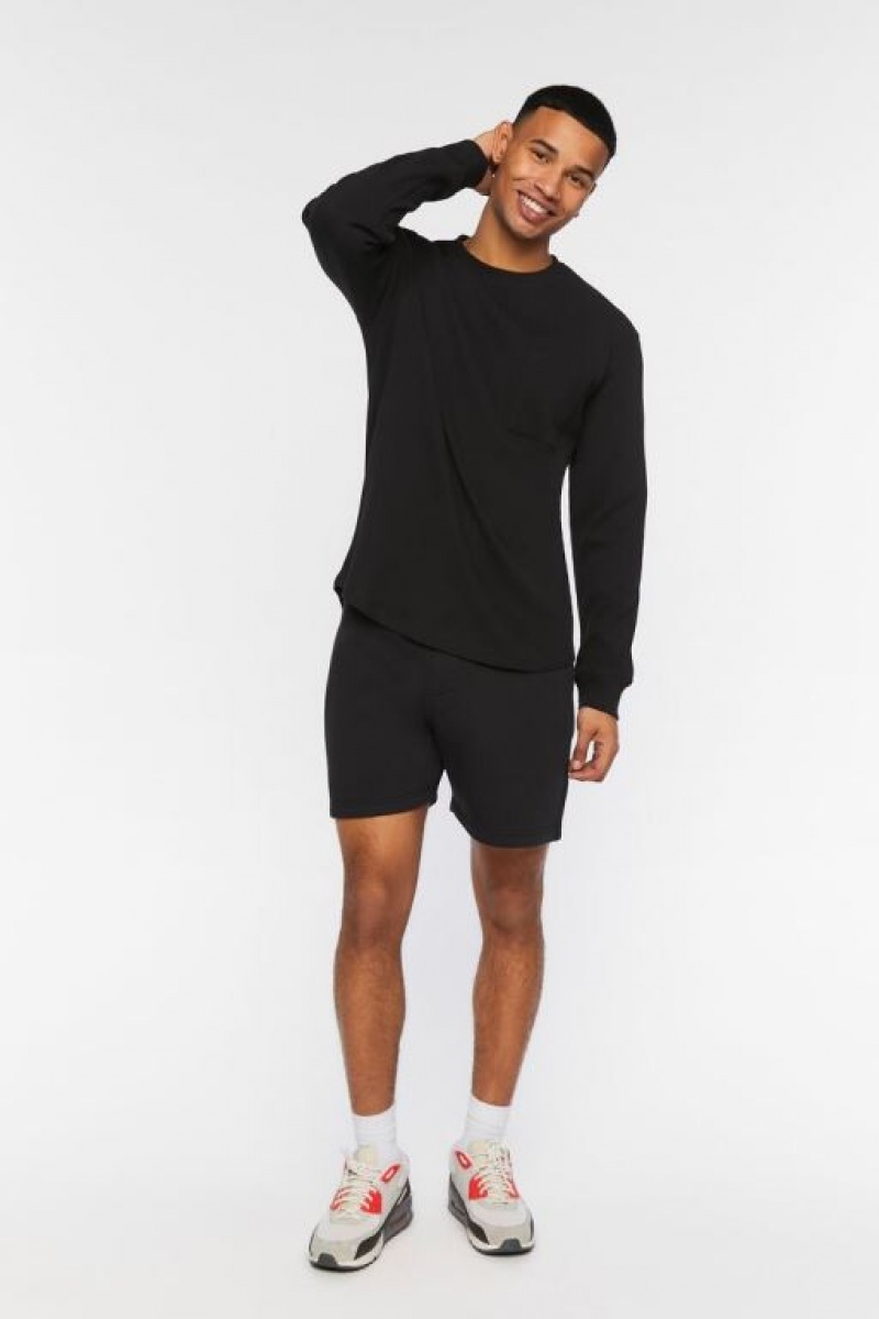 Short Forever 21 Drawstring Fleece Hombre Negras | Vqy9S1iZGOk