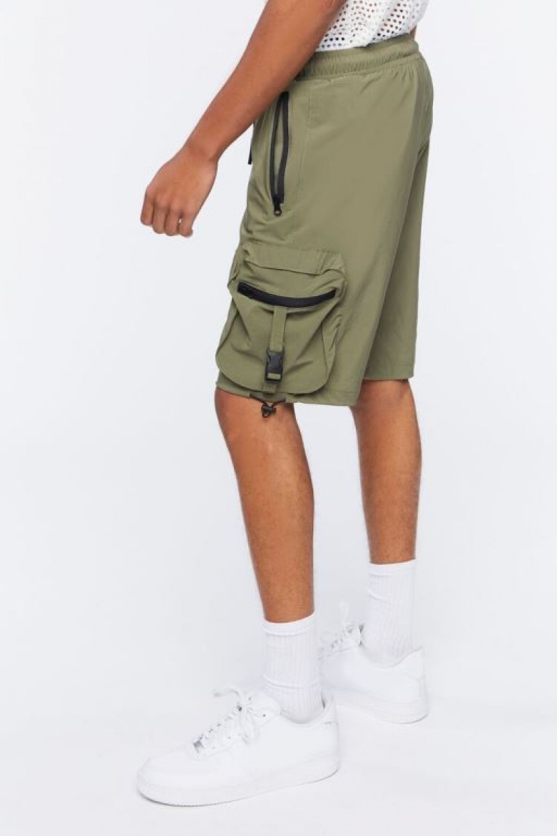 Short Forever 21 Drawstring Utility Cargo Hombre Verde Oliva | wwuuLBLkM1F