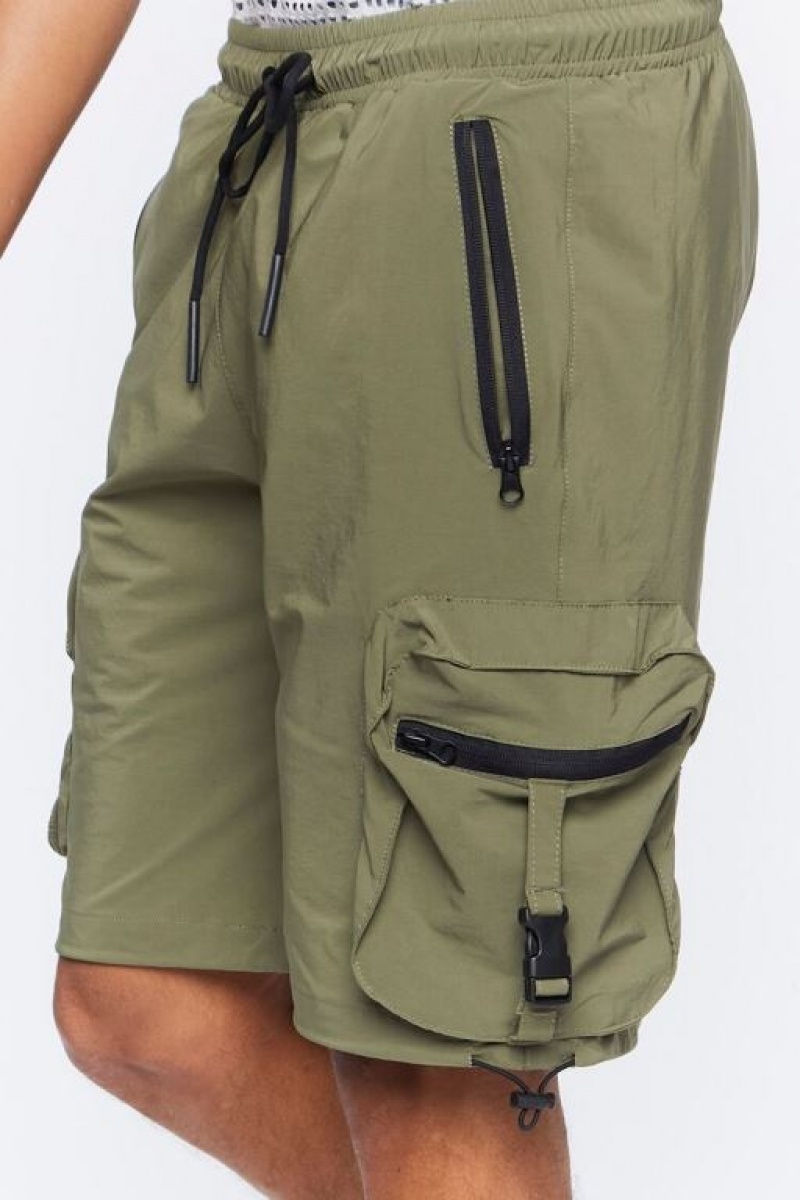 Short Forever 21 Drawstring Utility Cargo Hombre Verde Oliva | wwuuLBLkM1F