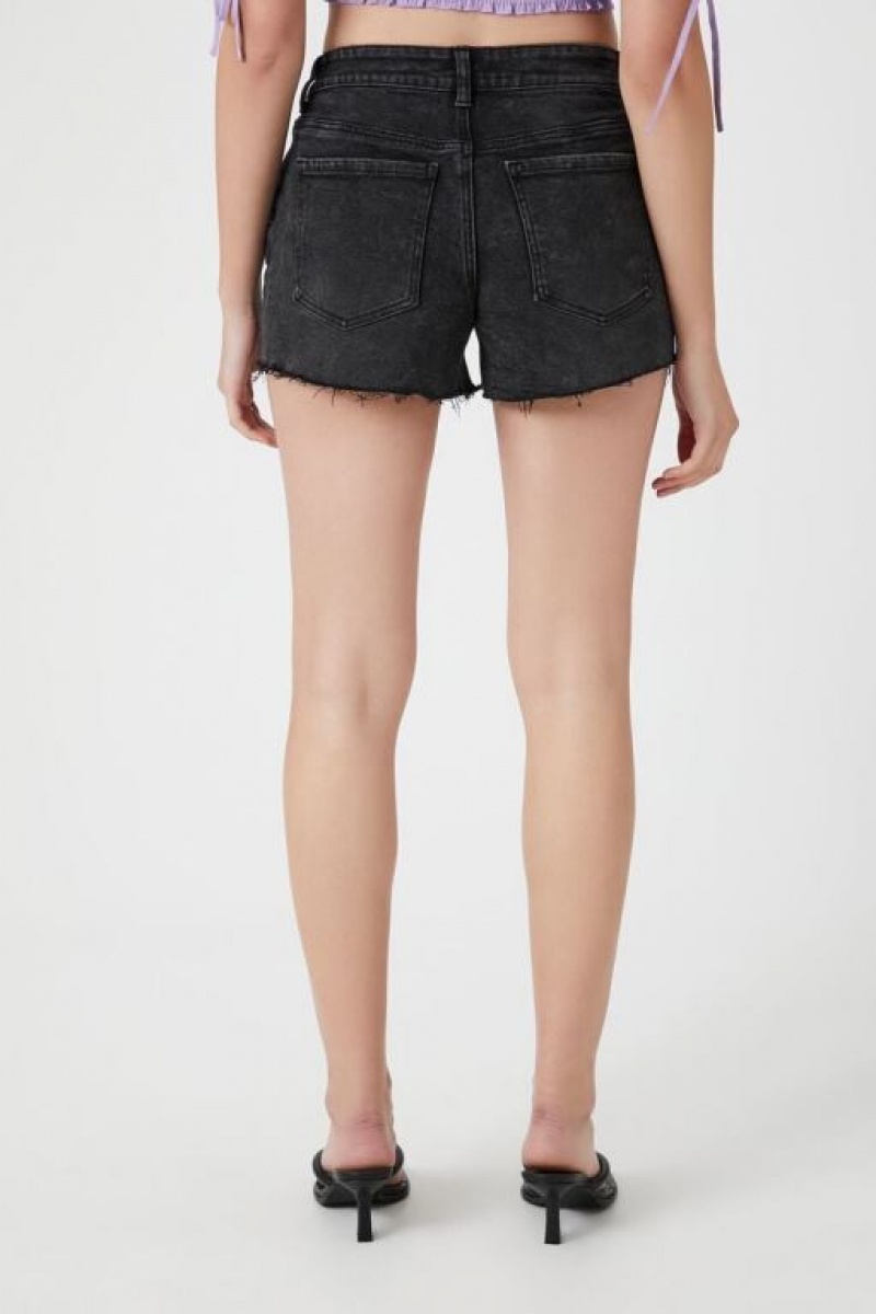 Short Forever 21 Embroidered Flower Denim Mujer Negras | 9QIEOuIBMJw