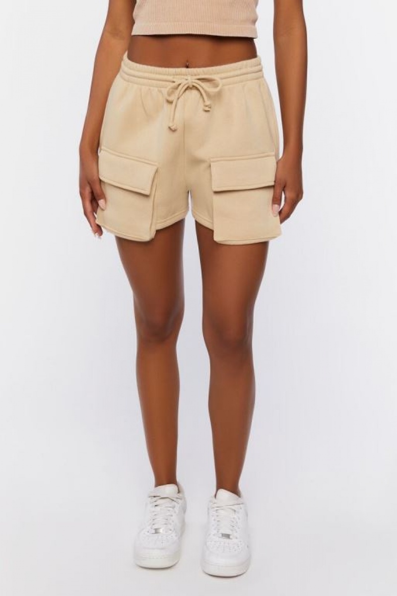 Short Forever 21 Fleece Drawstring Cargo Mujer Kaki | HGazCImrqoq