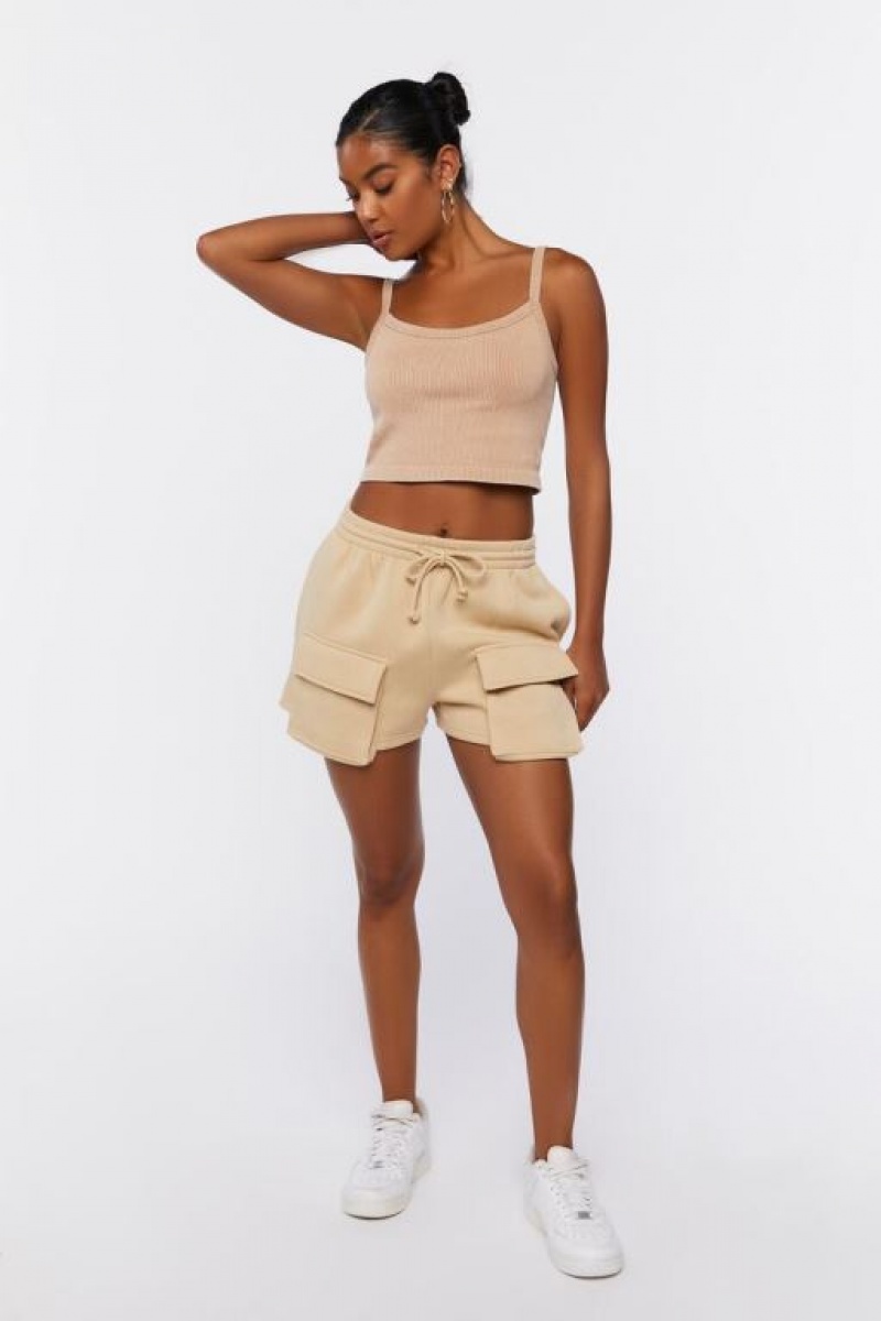 Short Forever 21 Fleece Drawstring Cargo Mujer Kaki | HGazCImrqoq