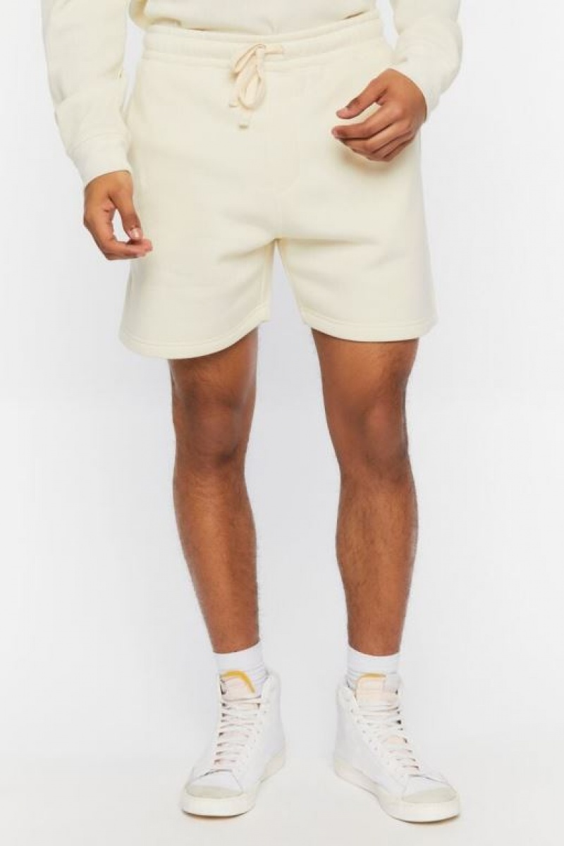 Short Forever 21 Fleece Drawstring Hombre Creme | CQeAHxe3zaH