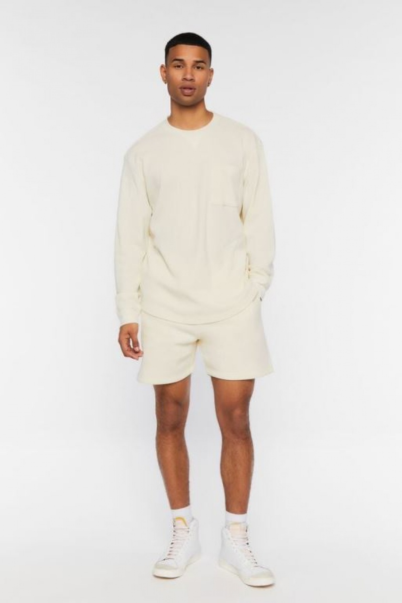 Short Forever 21 Fleece Drawstring Hombre Creme | CQeAHxe3zaH