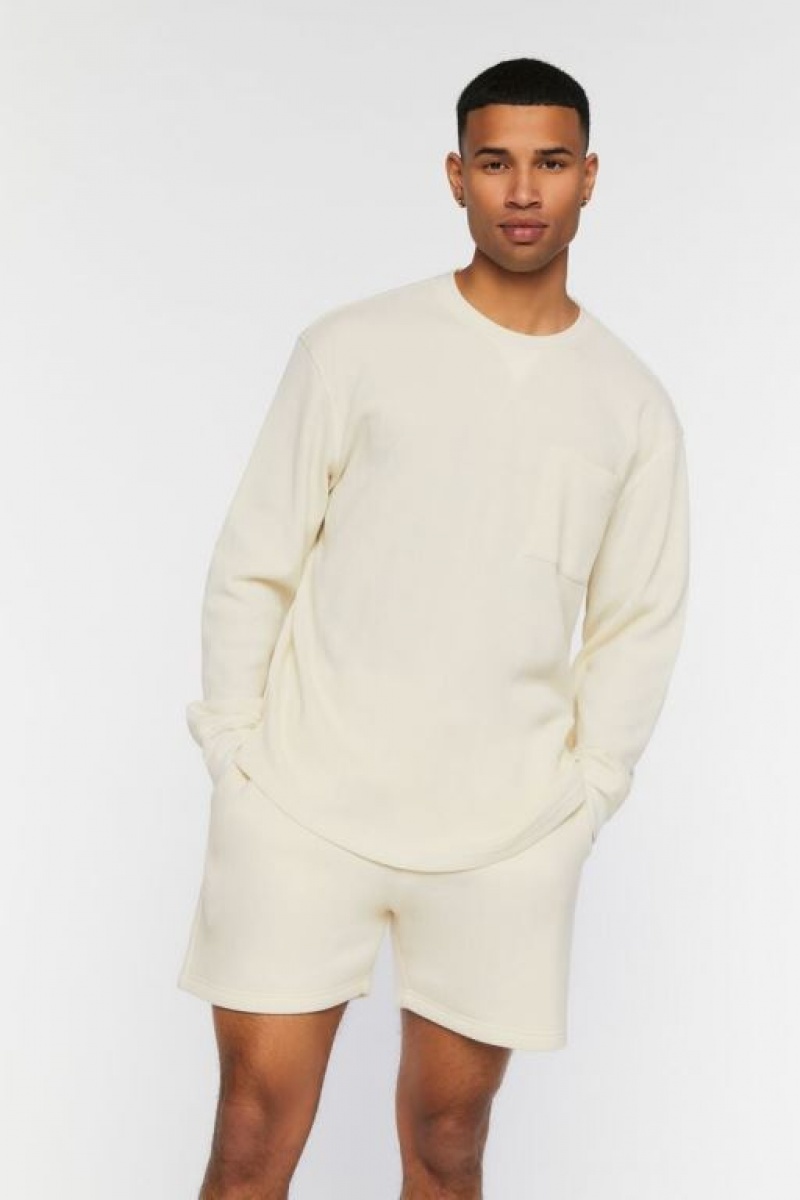 Short Forever 21 Fleece Drawstring Hombre Creme | CQeAHxe3zaH