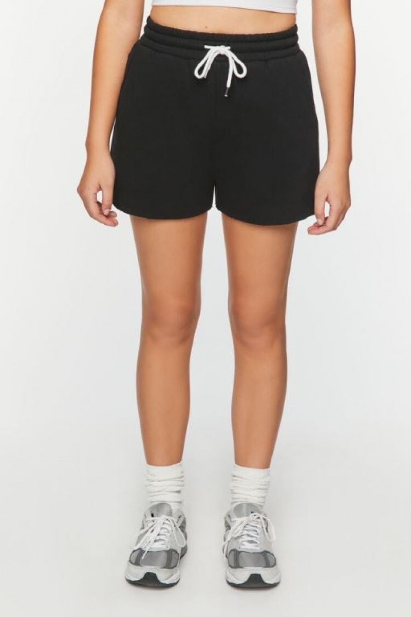 Short Forever 21 Fleece Drawstring Mujer Negras | EH0UL0NVTTR