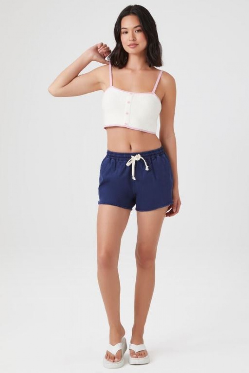 Short Forever 21 Frayed Drawstring Mujer Azules Oscuro | 778MSjhLFqc