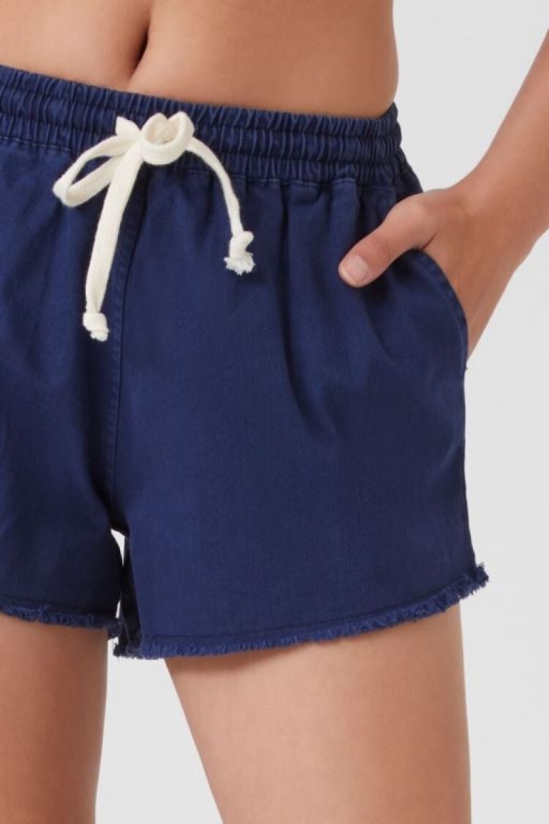 Short Forever 21 Frayed Drawstring Mujer Azules Oscuro | 778MSjhLFqc