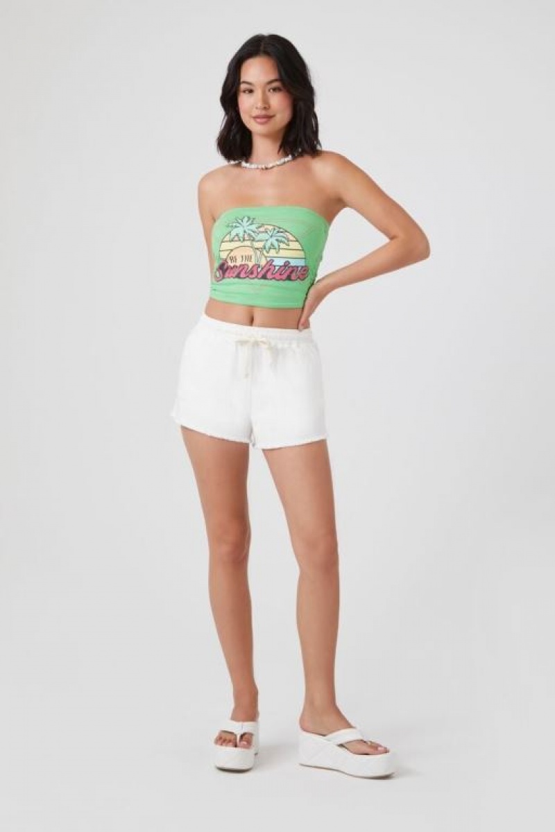 Short Forever 21 Frayed Drawstring Mujer Blancas | pB5dm0O0giW