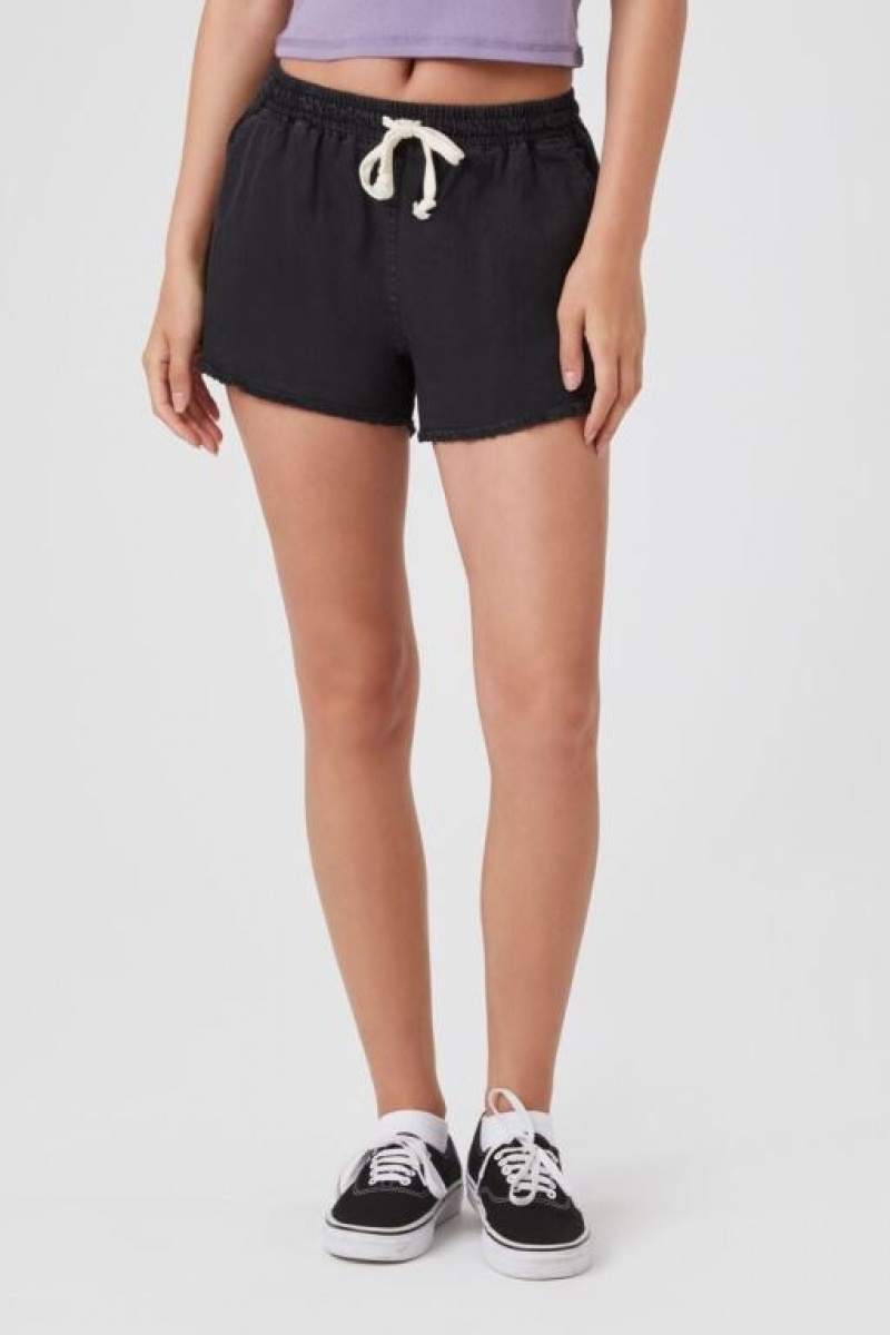 Short Forever 21 Frayed Drawstring Mujer Negras | mYvQm2IJMYF