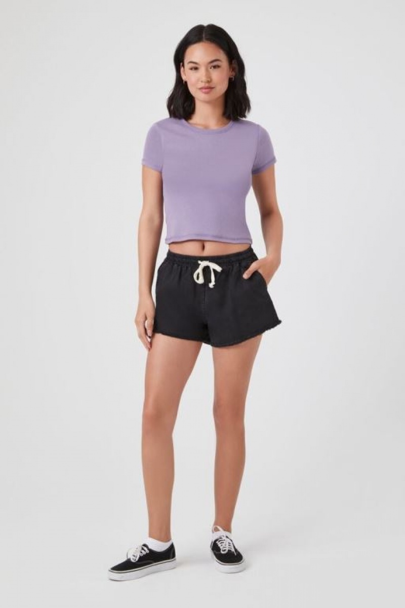 Short Forever 21 Frayed Drawstring Mujer Negras | mYvQm2IJMYF