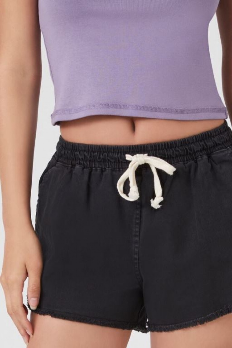 Short Forever 21 Frayed Drawstring Mujer Negras | mYvQm2IJMYF