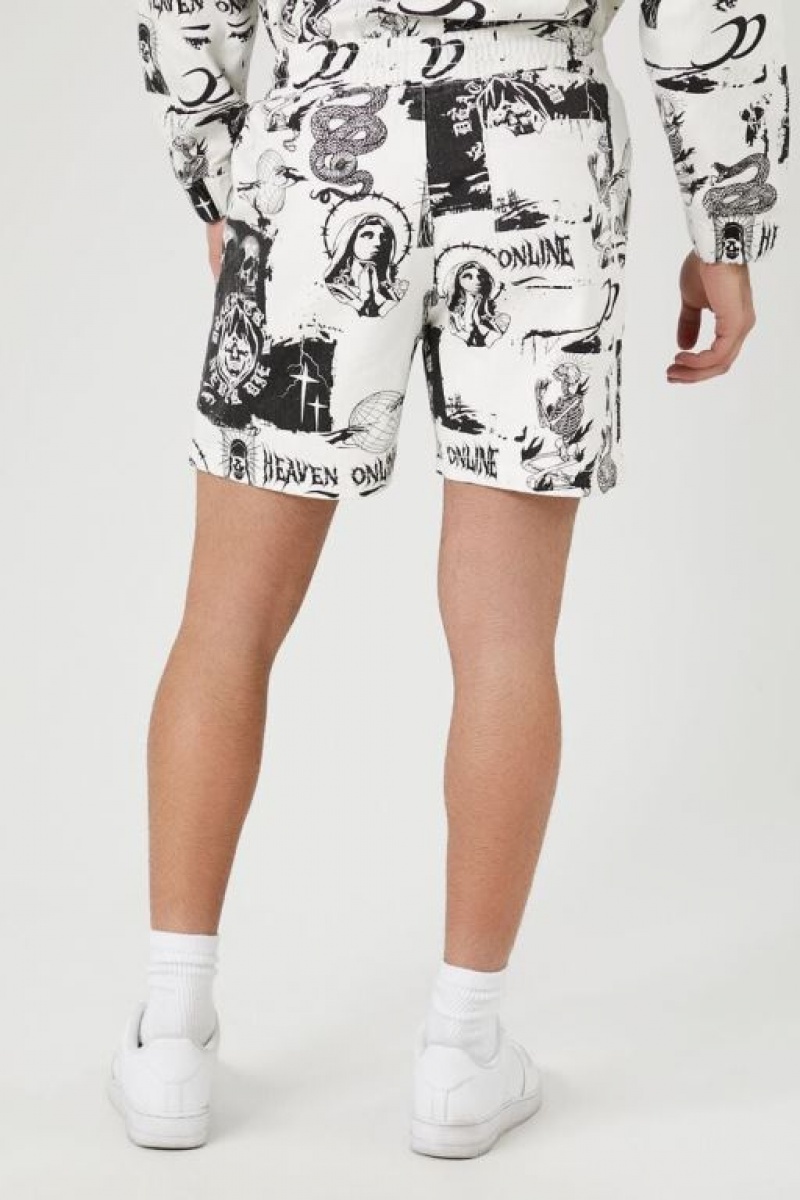 Short Forever 21 Heaven Online Estampadas Hombre Creme Negras | OSlKxJYiVqh