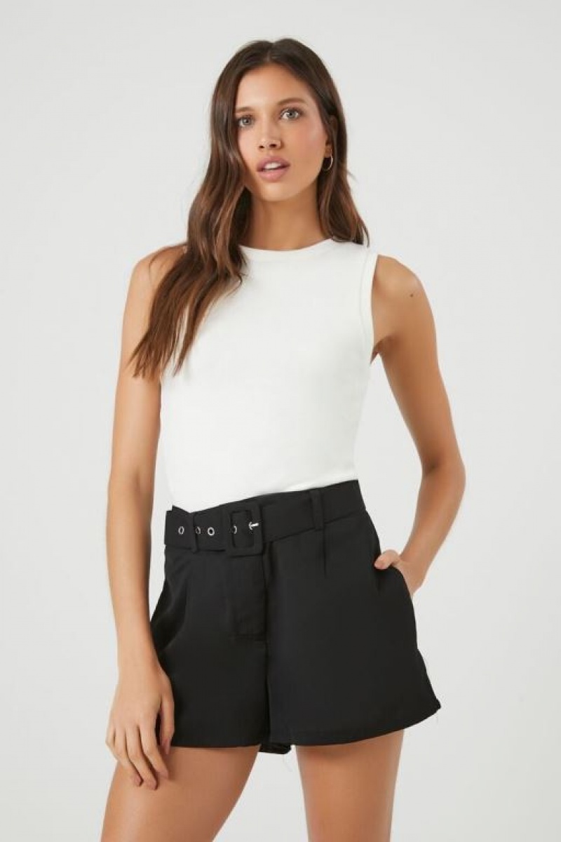 Short Forever 21 High Rise Belted Mujer Negras | i3fprAvy8zS