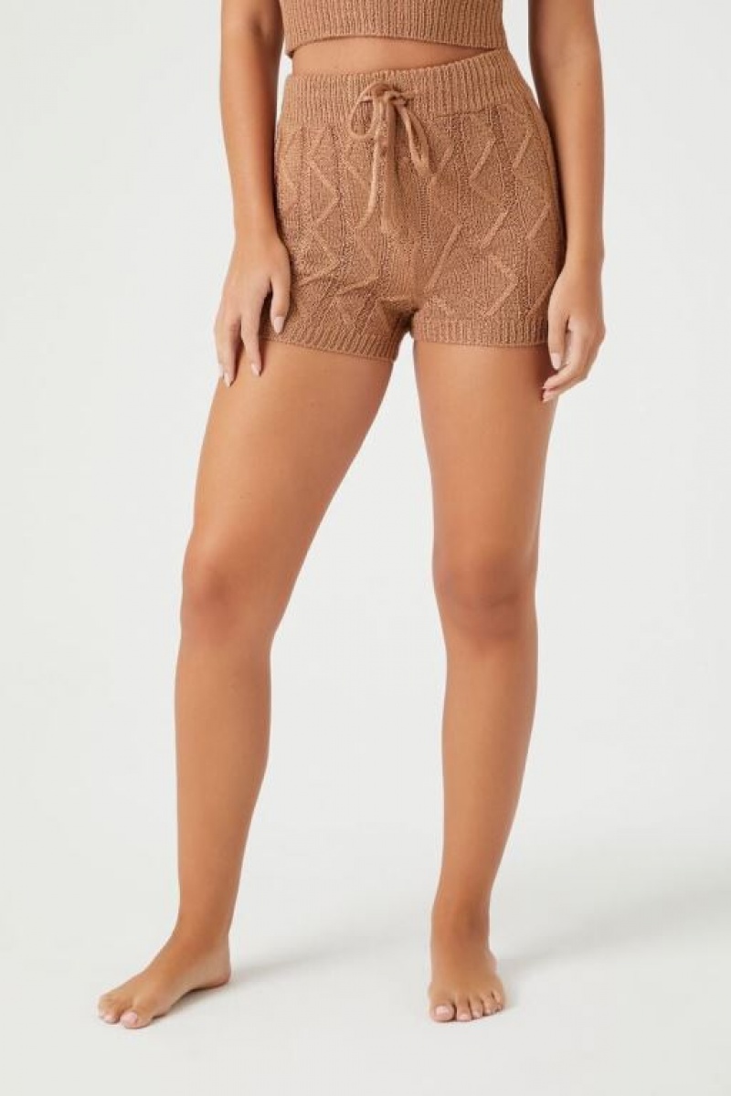 Short Forever 21 Knit Drawstring Pajama Mujer Marrones | DRcNNqykf0x