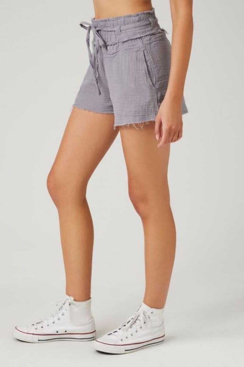 Short Forever 21 Linen Blend Drawstring Mujer Gris | fCJMJKRsu4U