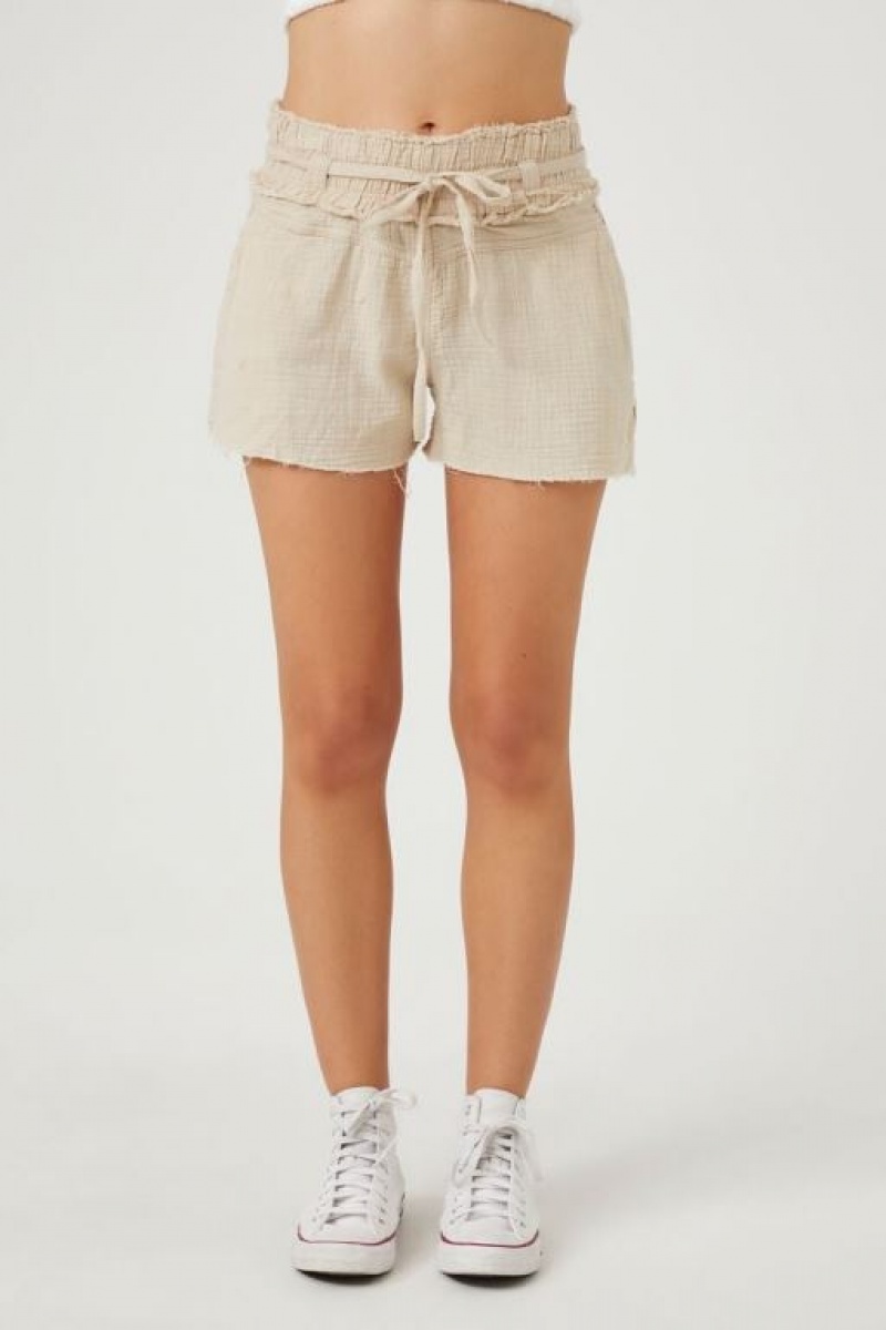 Short Forever 21 Linen Blend Drawstring Mujer Marrones | Wf7beTqaZQj